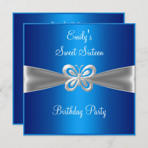 Sweet Sixteen 16 Blue Silver Butterfly Jewel 4 Invitation