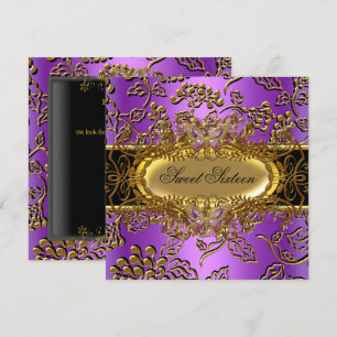 Sweet Sixteen 16 Damask Purple Gold Black Invitation