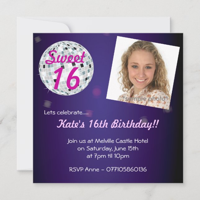 Sweet Sixteen 16 Disco Ball Party Invitation (Front)