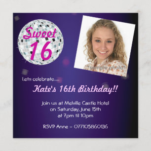 Sweet Sixteen 16 Disco Ball Party Invitation