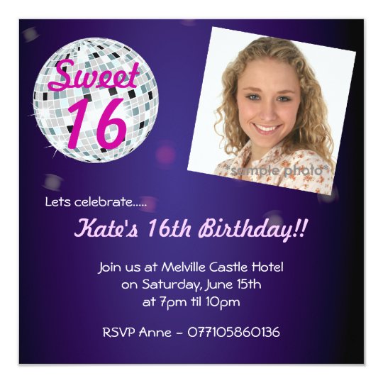 Sweet Sixteen 16 Disco Ball Party Invitation