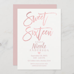 SWEET SIXTEEN 16 Elegant Rose Gold Foil Modern Invitation