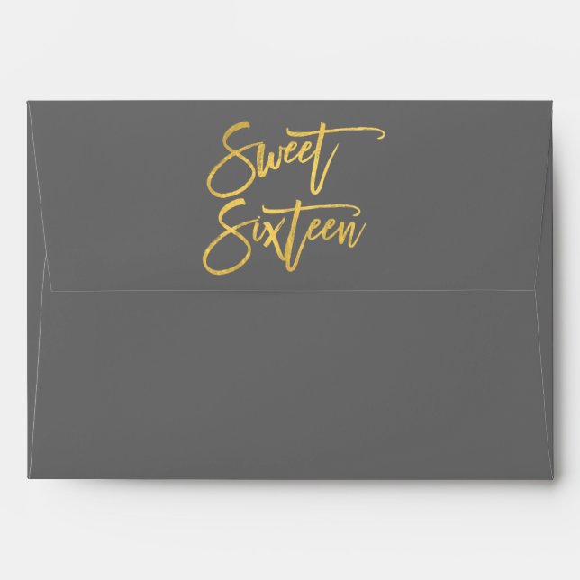 Sweet Sixteen 16 Gold Foil Modern Script Envelopes (Back (Top Flap))