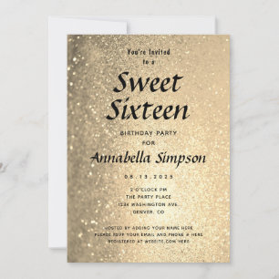 Sweet Sixteen 16 Gold Glitter Birthday Invitation