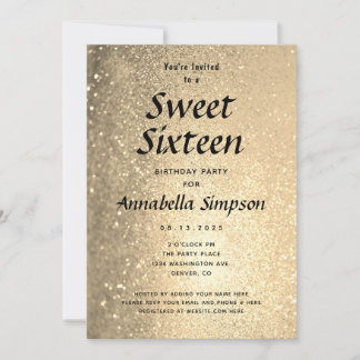 Sweet Sixteen 16 Gold Glitter Birthday Invitation