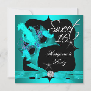 Sweet Sixteen 16 Masquerade Teal Blue Invitation
