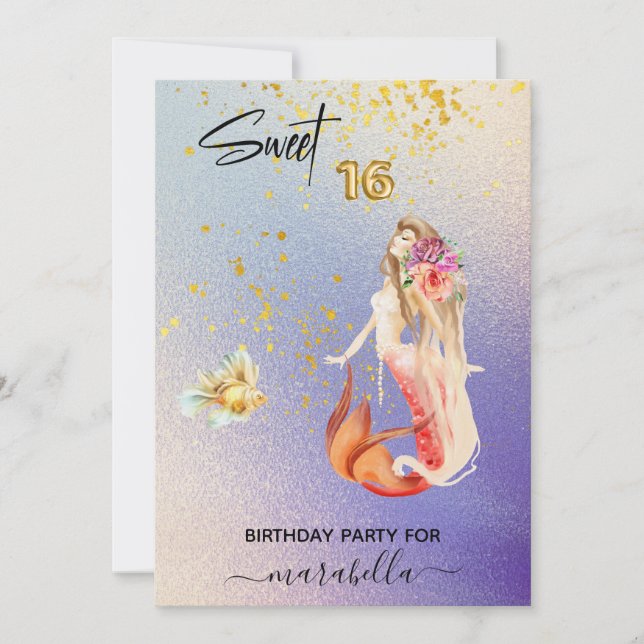 *~* SWEET SIXTEEN 16 Ombre Mermaid Birthday Party  Invitation (Front)
