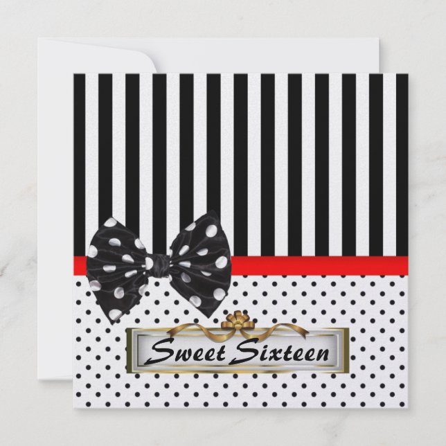 Sweet Sixteen 16 Party Black and White Invitation (Front)