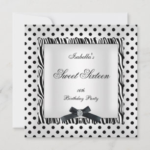Sweet Sixteen 16 Party Black White Polka Dot Image Invitation