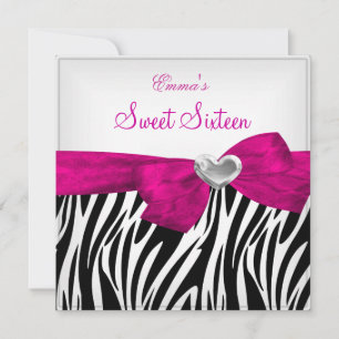 Sweet Sixteen 16 Party Silver Pink Black Leopard 5 Invitation