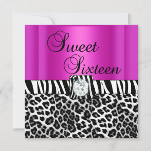 Sweet Sixteen 16 Party Zebra Hot Pink Leopard Invitation
