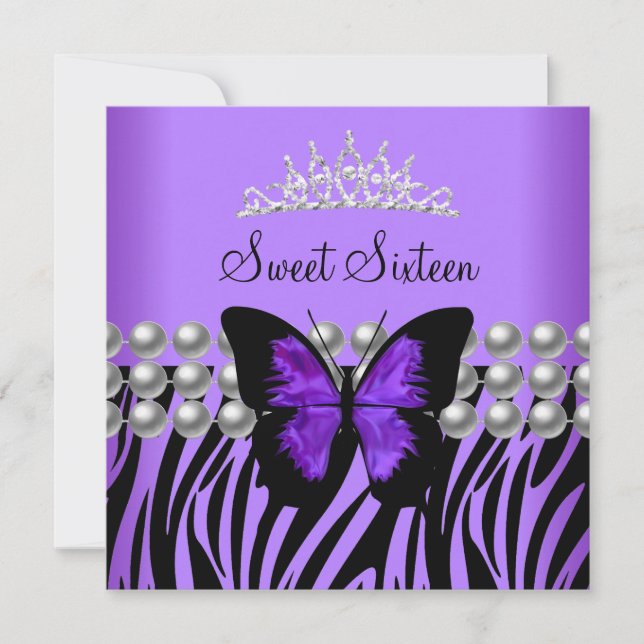 Sweet Sixteen 16 Party Zebra Pearl Butterfly Invitation (Front)