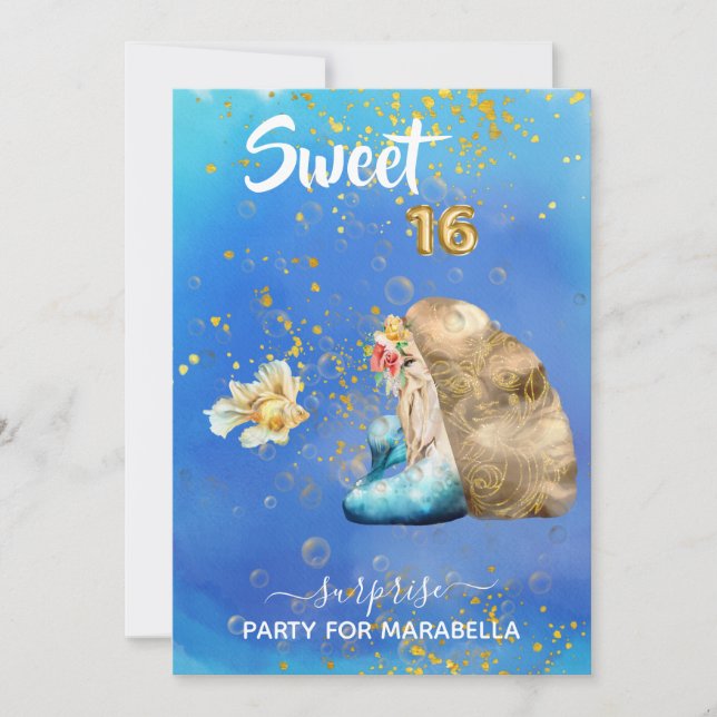 *~* SWEET SIXTEEN 16 Pearl Mermaid Birthday Invitation (Front)