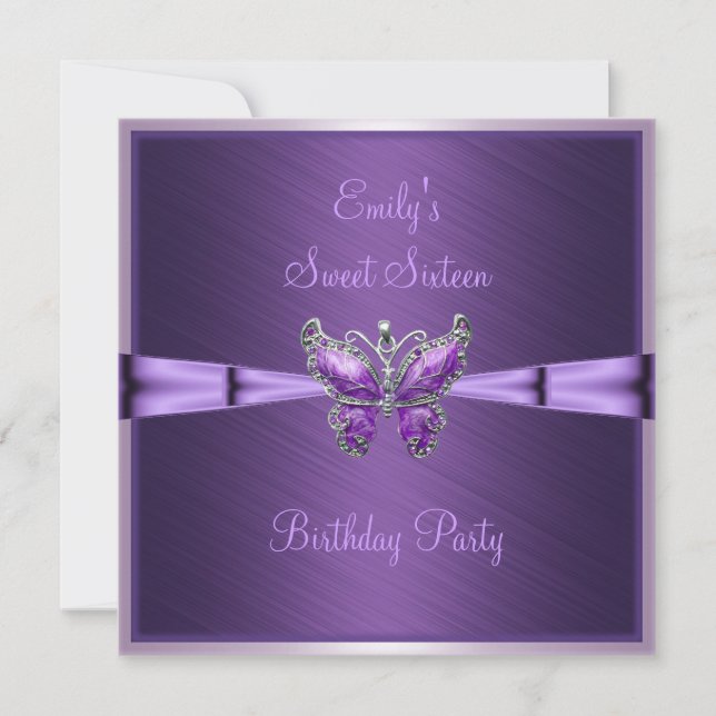 Sweet Sixteen 16 Purple Butterfly Birthday 2 Invitation (Front)