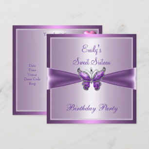 Sweet Sixteen 16 Purple Mauve Butterfly Birthday Invitation