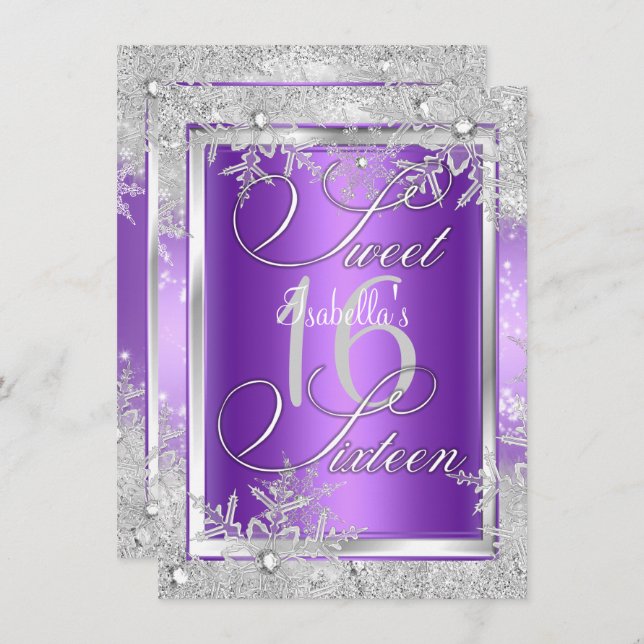 Sweet Sixteen 16 Purple Winter Wonderland Invitation (Front/Back)