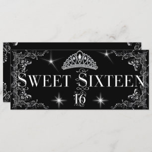 Sweet Sixteen 16 Regal Black Silver Tiara Invitation