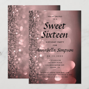 Sweet Sixteen 16 Rose Gold Glitter Birthday Invita Invitation