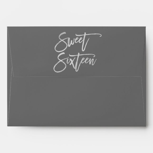 Sweet Sixteen 16 Silver Foil Modern Script Envelopes (Back (Top Flap))