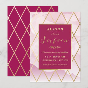 Sweet Sixteen, 16th Birthday Invitation Gold Girly