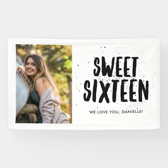 Sweet Sixteen 16th Birthday Party Photo  Banner (Horizontal)