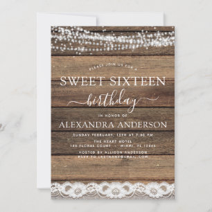 Sweet Sixteen 16th Birthday Rustic Farmhouse Invitation