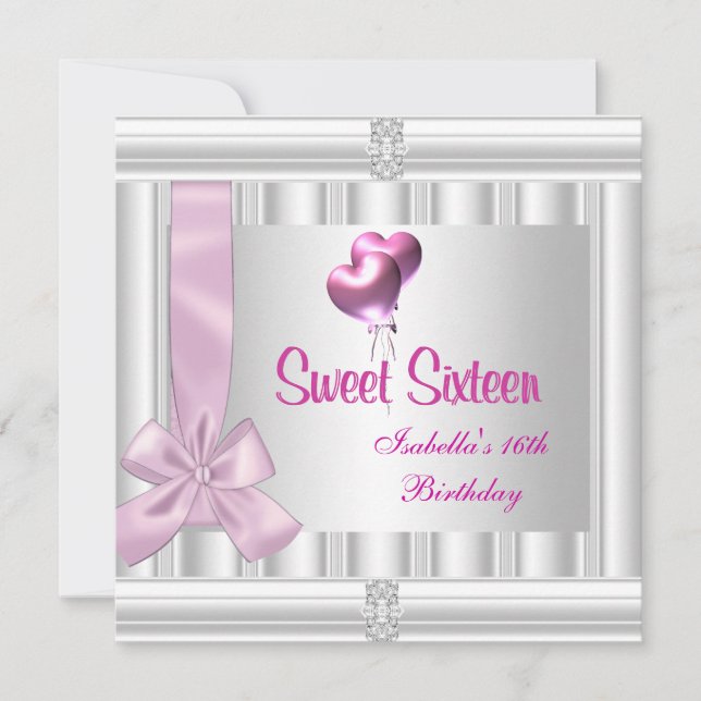 Sweet Sixteen 16th Elegant Jewel White Pink Invitation (Front)
