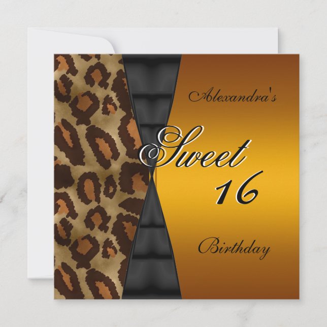Sweet Sixteen 16th Wild Black Yellow Gold Invitation (Front)