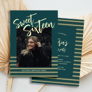 Sweet Sixteen Aquamarine Glitter Birthday Party Invitation