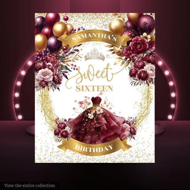 Sweet Sixteen Backdrop Burgundy Balloons Gold Spar Tapestry (Sweet Sixteen Backdrop Burgundy Balloons Gold Sparkle)