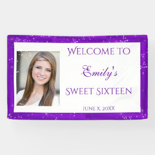 Sweet Sixteen Banner, Purple, Sparkle Stars Banner