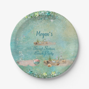 Sweet Sixteen Beach Tropical Seashells & Pearls Paper Plate