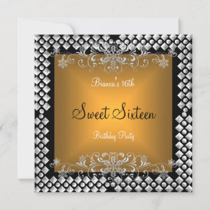 Sweet Sixteen Birthday 16 16th Gold Silver Black Invitation
