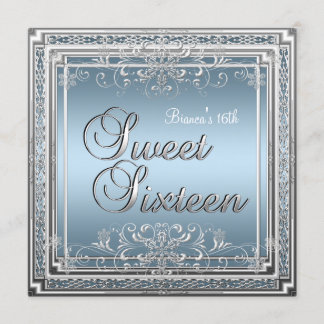 Sweet Sixteen Birthday Blue Silver Teen Girl 2 Invitation