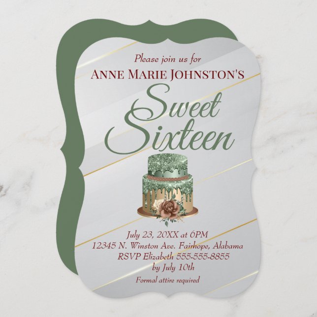 Sweet Sixteen Birthday Cake Invitation (Front/Back)