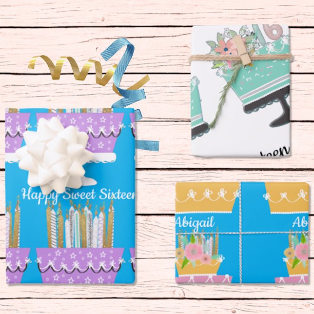 Sweet Sixteen Birthday Cakes Wrapping Paper Sheets (Creator Uploaded)
