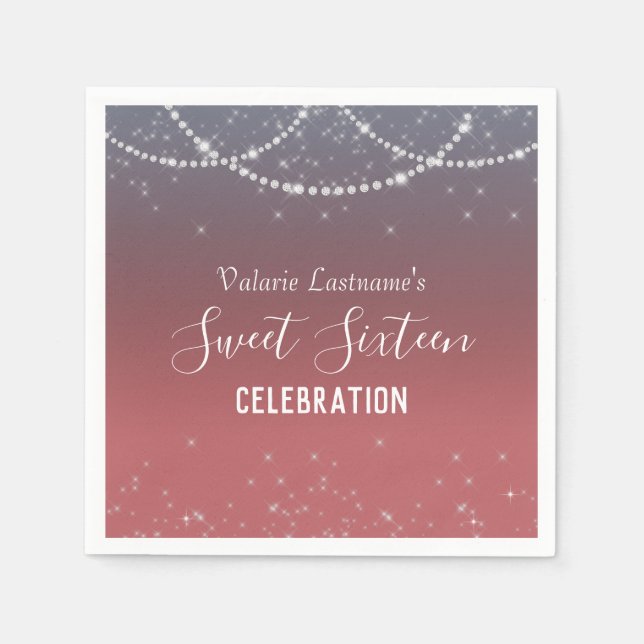 Sweet Sixteen Birthday Celebration Ombre Diamond Napkin (Front)