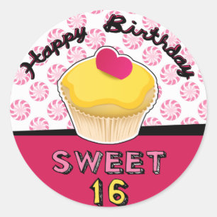Sweet Sixteen Birthday Cupcake Stickers! Classic Round Sticker