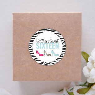 Sweet Sixteen Birthday Girly Pink Whimsical Chic Classic Round Sticker