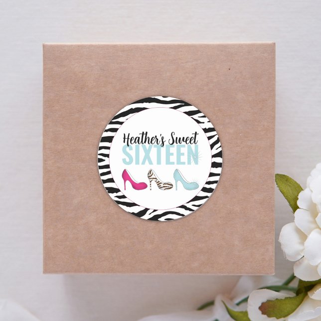 Sweet Sixteen Birthday Girly Pink Whimsical Chic  Classic Round Sticker (Creator Uploaded)