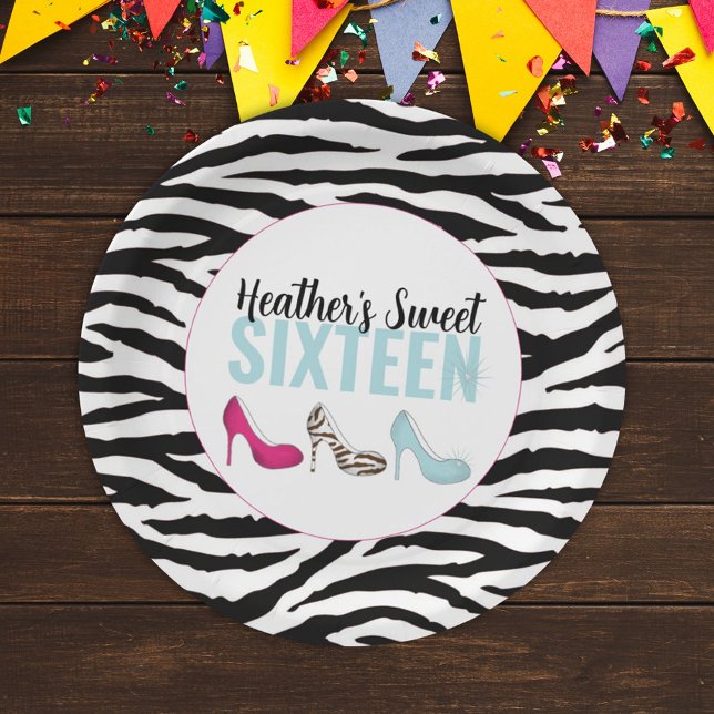 Sweet Sixteen Birthday Girly Pink Whimsical Chic   Paper Plate (Creator Uploaded)