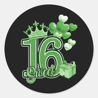 Sweet Sixteen Birthday Green Classic Round Sticker
