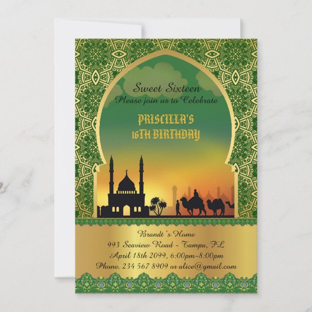 Sweet Sixteen, birthday, invitation, Arabian night Invitation (Front)