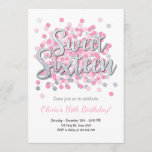 Sweet Sixteen birthday invitation Girl Pink Silver<br><div class="desc">♥ A perfect way to invite your guests to your birthday! Perfect for a Sweet Sixteen 16 party. With pink and silver.</div>