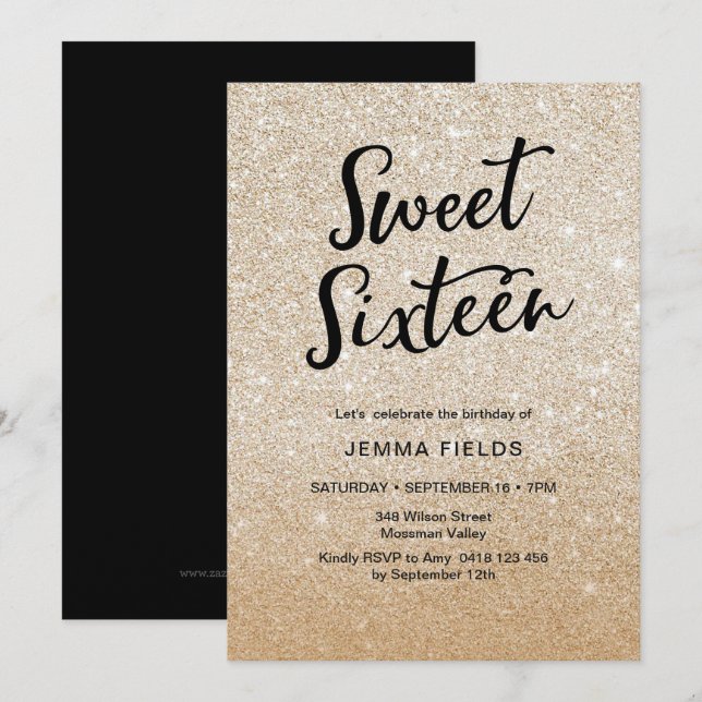 Sweet Sixteen Birthday Invitation pink glitter (Front/Back)