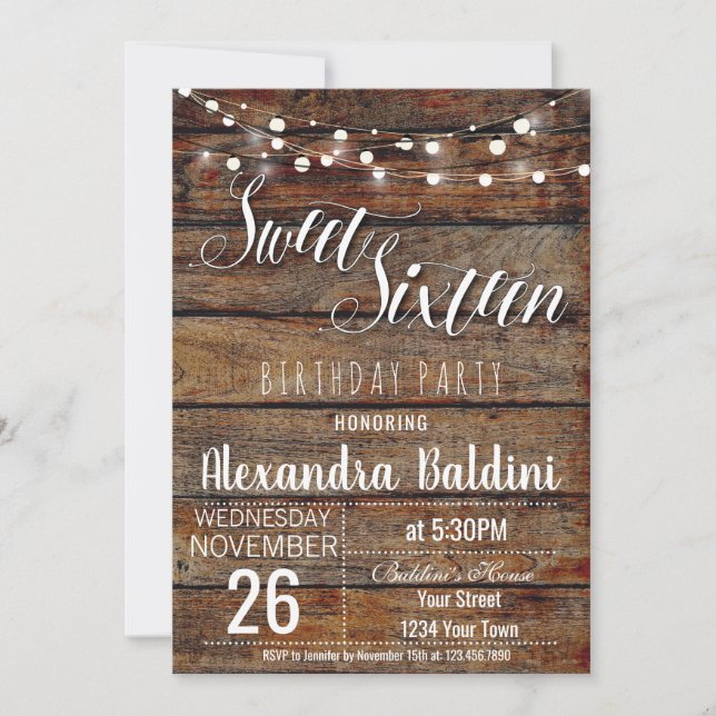Sweet Sixteen Birthday Invitation, Sweet 16 Party Invitation (Front)