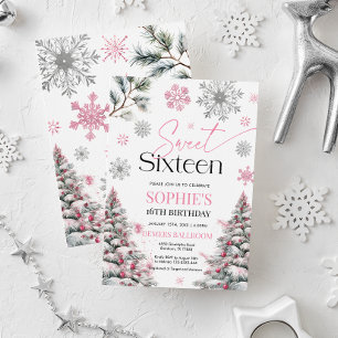 Sweet Sixteen Birthday Invitation, Winter Pink  Invitation