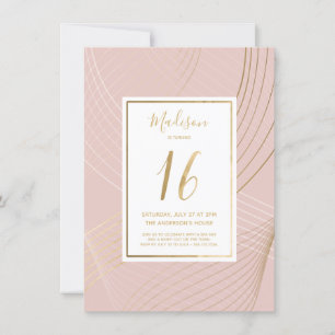 Sweet Sixteen Birthday Invite - Modern, Pink, Gold