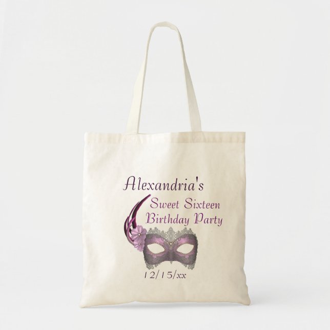"Sweet Sixteen Birthday" - Lavender/Pink Lace Mask Tote Bag (Front)