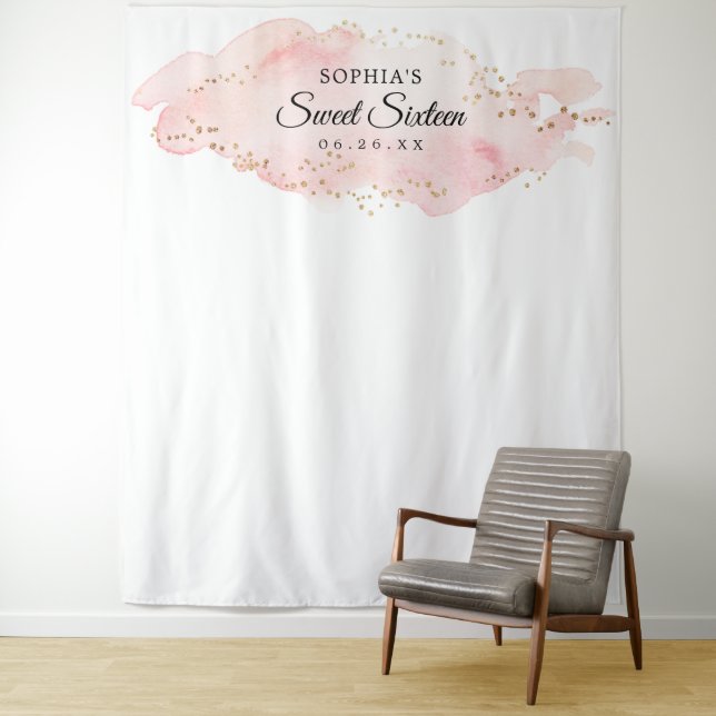 Sweet Sixteen Birthday Party Backdrop Photo Prop Tapestry (In Situ)